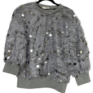 Roman Pullover Sweater Womens Size 8 Gray Sequence Crew Neck Long Sleeve NWT